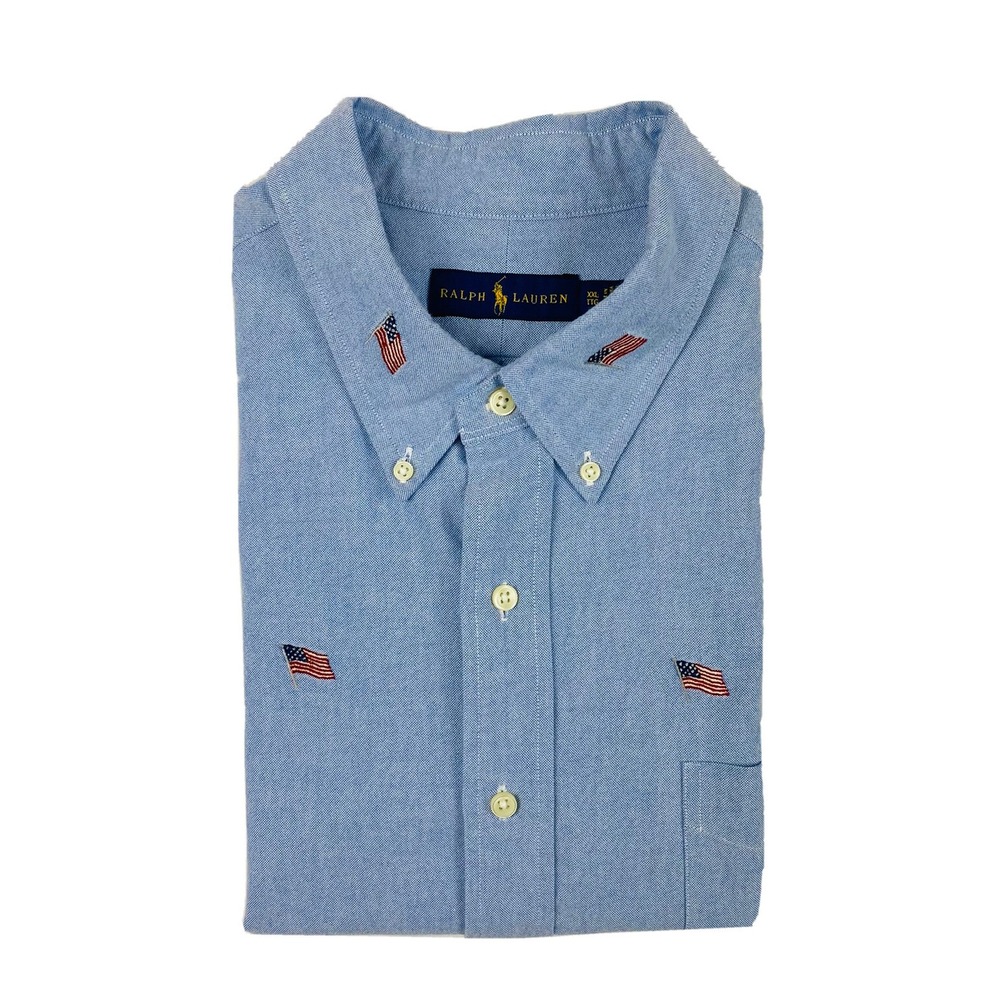 Polo Ralph Lauren Light Blue Embroidered American Flag SS Shirt 2XL